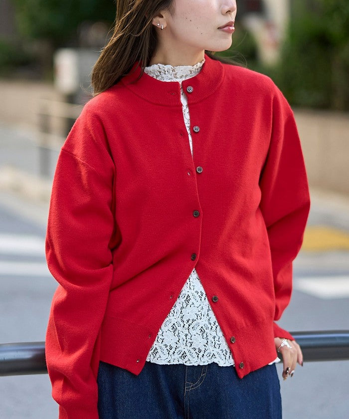 モチモチモックネックニットカーディガン LT.GRAY