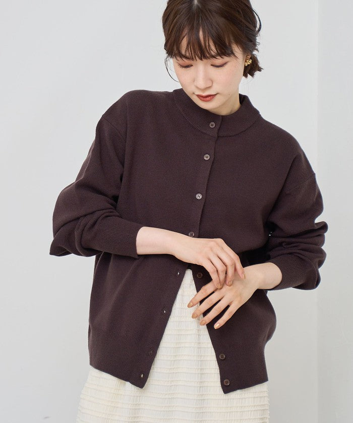 モチモチモックネックニットカーディガン MD.BROWN