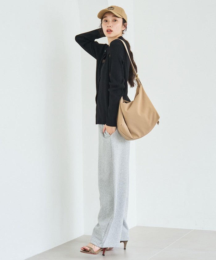 ウール混 襟付きリブニットカーディガン DK.BROWN