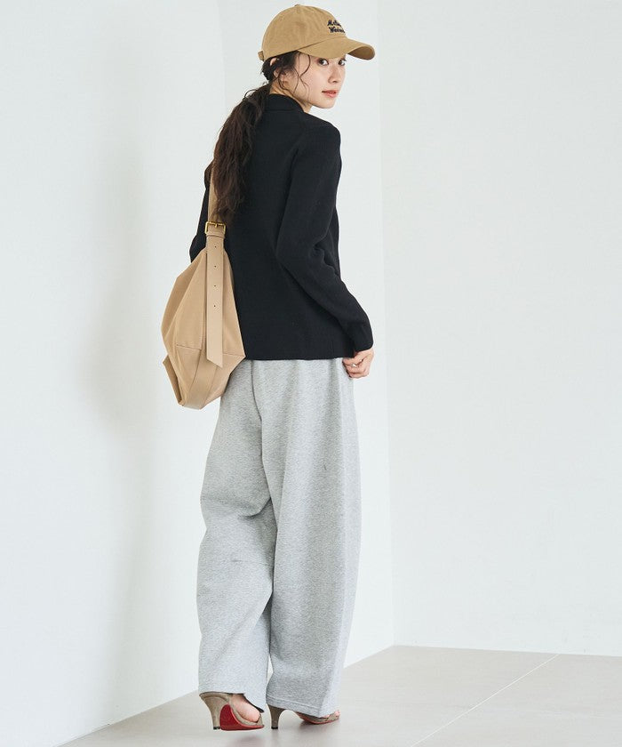 ウール混 襟付きリブニットカーディガン DK.BROWN