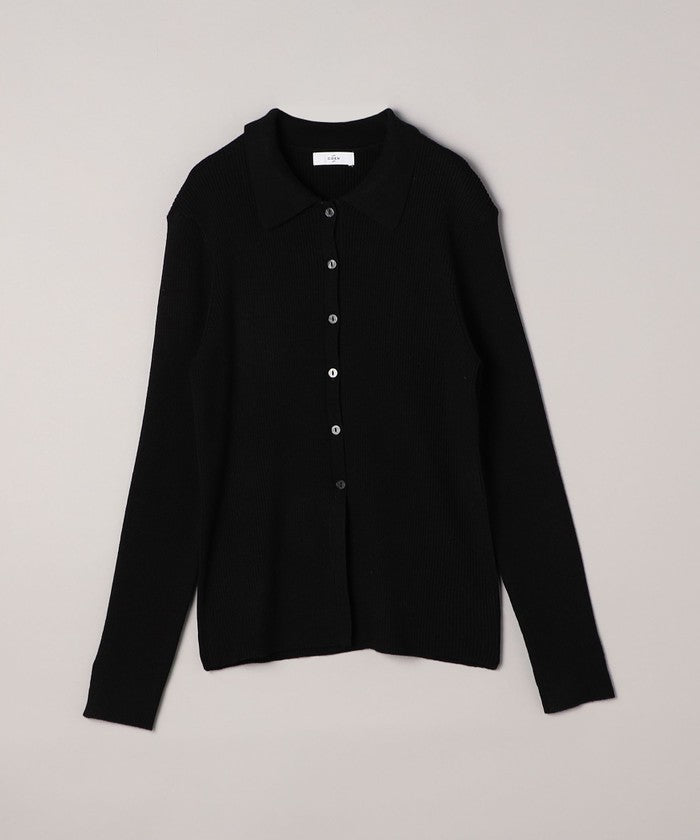 ウール混 襟付きリブニットカーディガン DK.BROWN