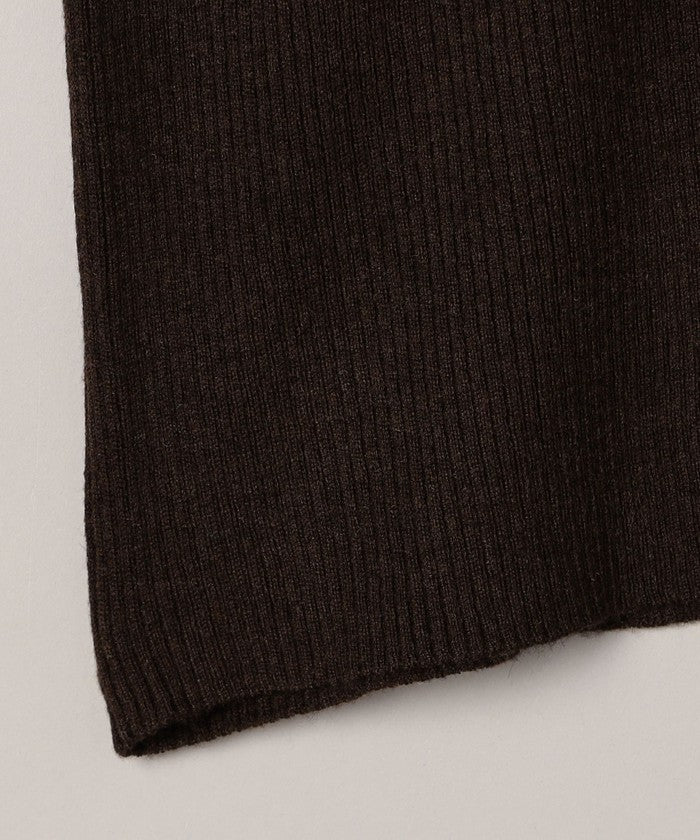 ウール混 襟付きリブニットカーディガン DK.BROWN