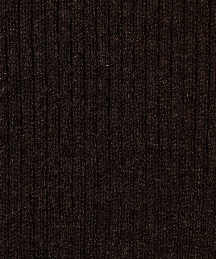 ウール混 襟付きリブニットカーディガン DK.BROWN