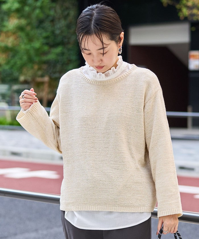テープヤーンボートネックニットプルオーバー NATURAL