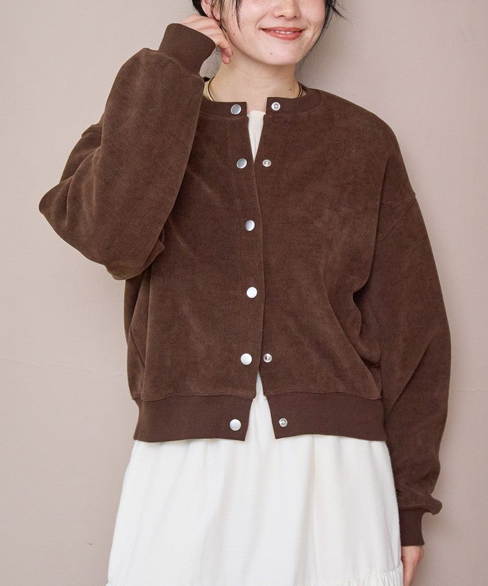 カットコール裏毛スナップカーディガン MD.BROWN