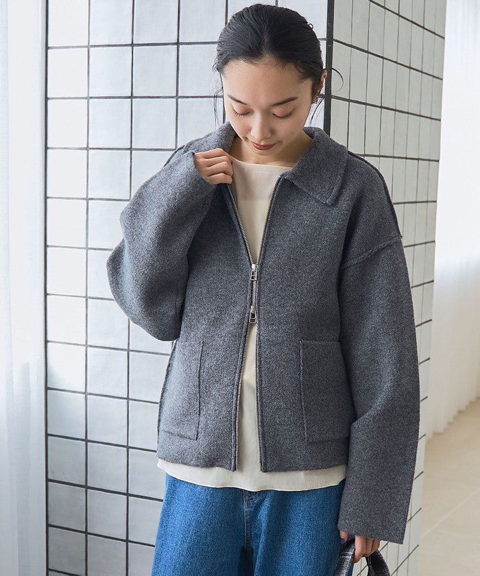 襟付きダブルジップニットジャケット DK.GRAY