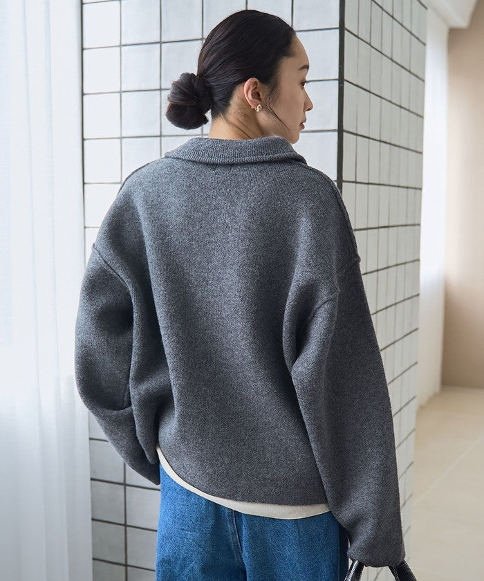 襟付きダブルジップニットジャケット DK.GRAY