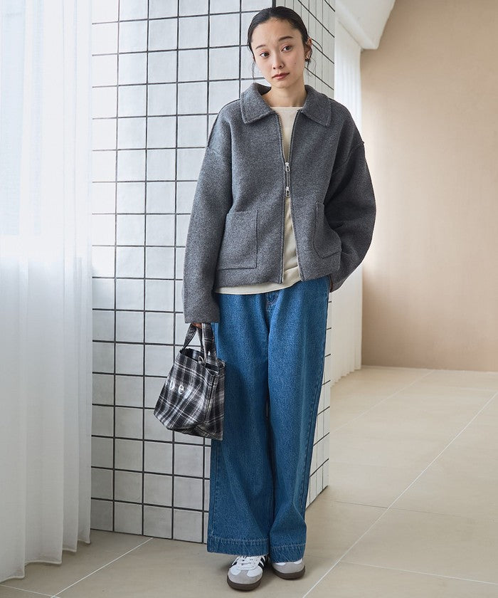 襟付きダブルジップニットジャケット DK.GRAY