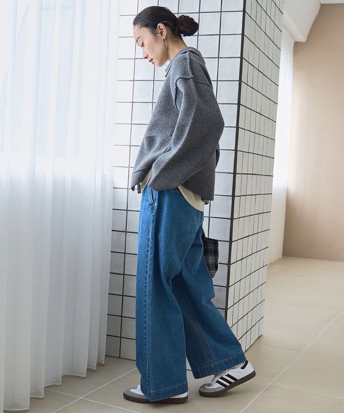 襟付きダブルジップニットジャケット DK.GRAY