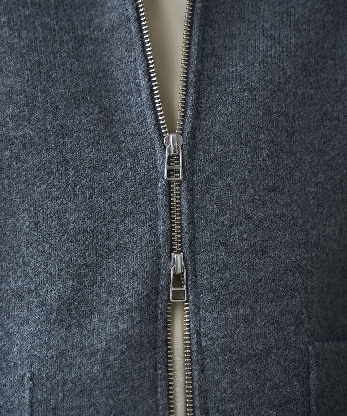 襟付きダブルジップニットジャケット DK.GRAY