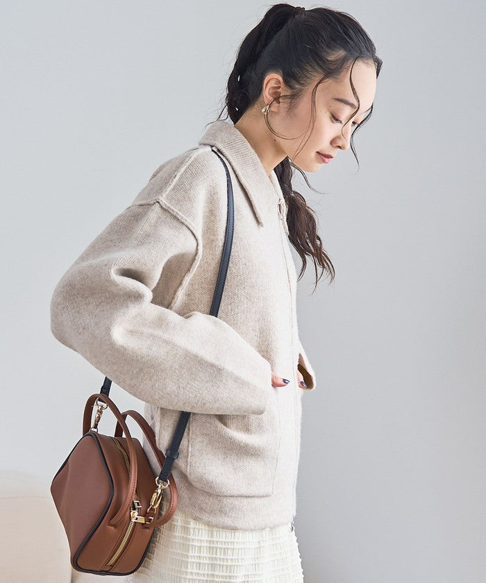 襟付きダブルジップニットジャケット DK.GRAY