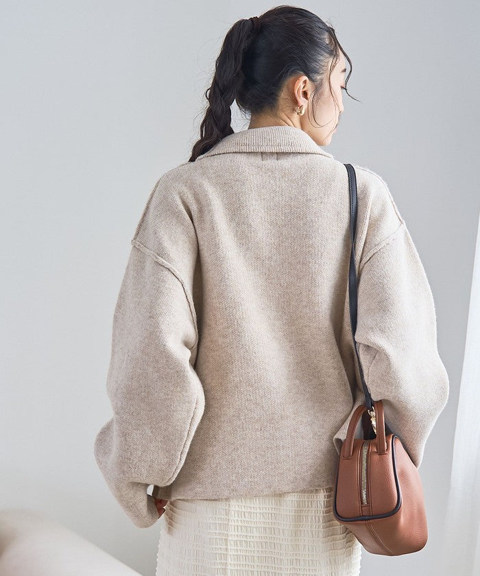 襟付きダブルジップニットジャケット DK.GRAY