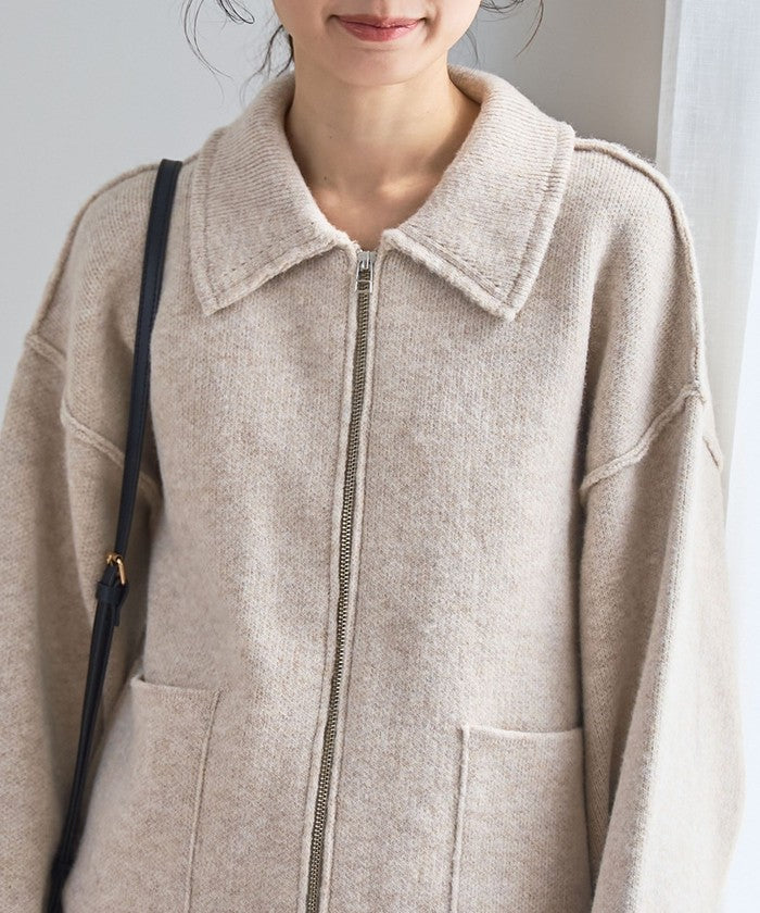 襟付きダブルジップニットジャケット DK.GRAY