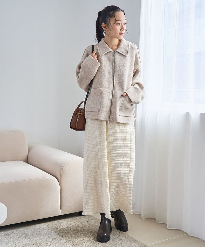 襟付きダブルジップニットジャケット DK.GRAY