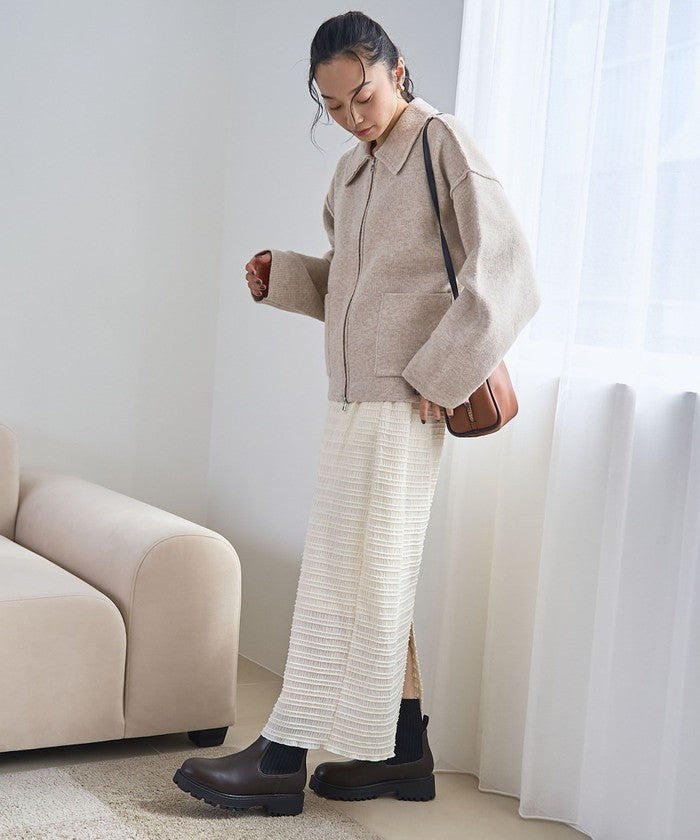 襟付きダブルジップニットジャケット DK.GRAY