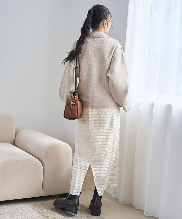 襟付きダブルジップニットジャケット DK.GRAY