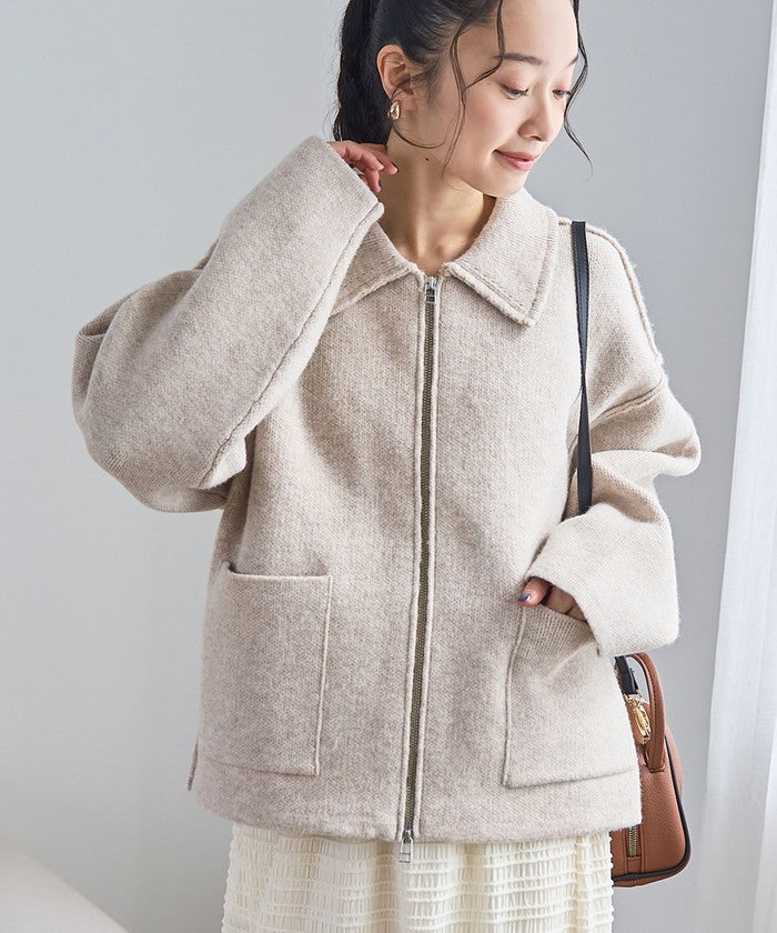 襟付きダブルジップニットジャケット BEIGE
