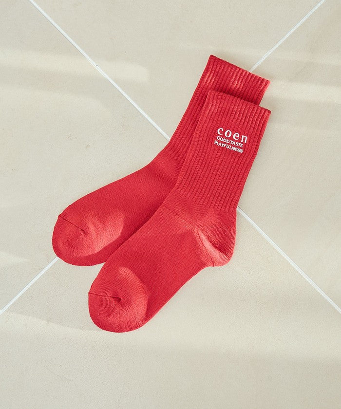 COENロゴ刺繍リブソックス RED