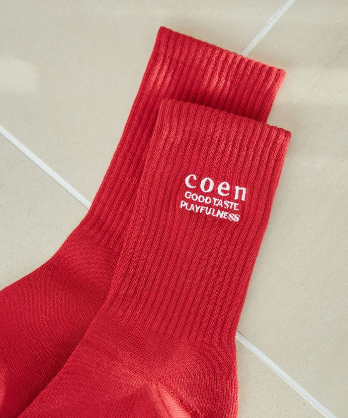 COENロゴ刺繍リブソックス RED