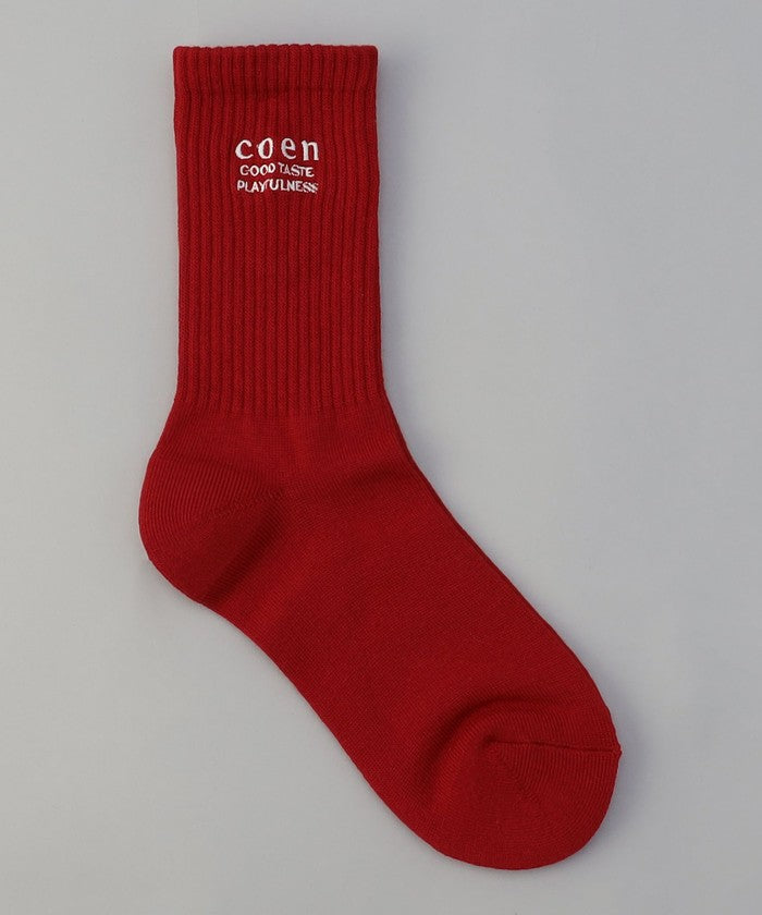 COENロゴ刺繍リブソックス RED