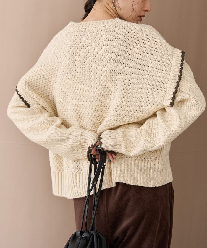 配色ステッチパッチワークニット BLACK