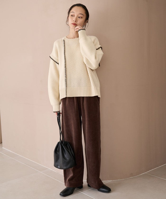 配色ステッチパッチワークニット BLACK