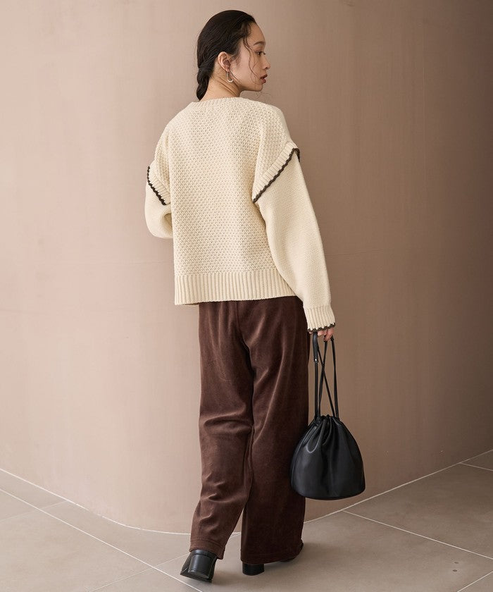 配色ステッチパッチワークニット BLACK