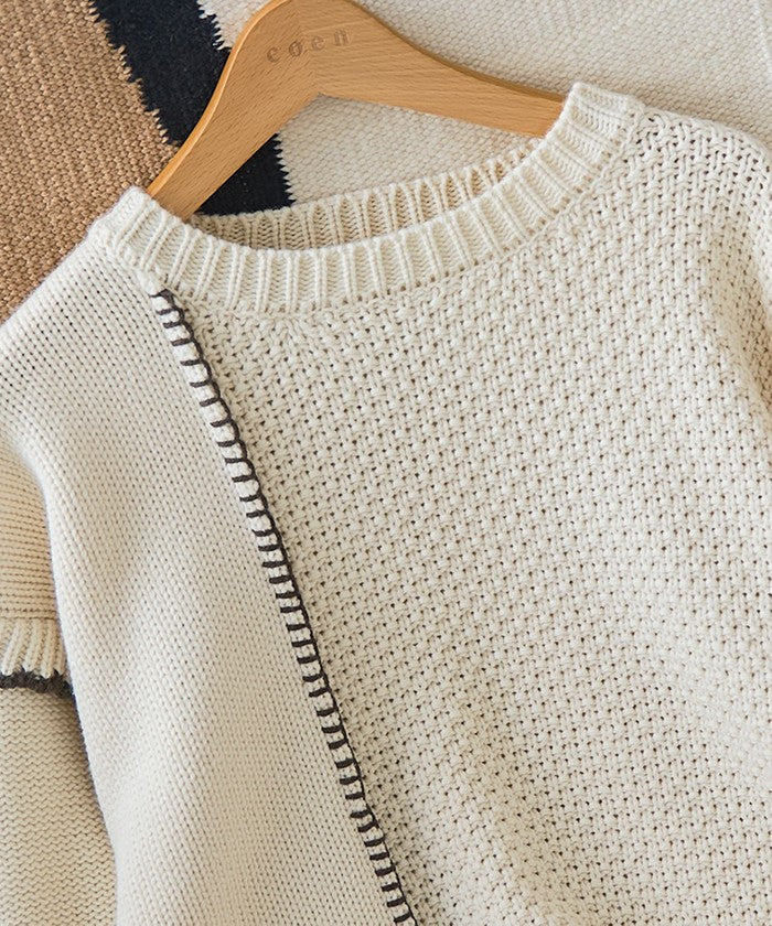 配色ステッチパッチワークニット BLACK