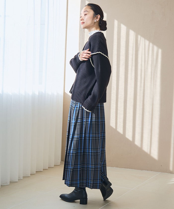 配色ステッチパッチワークニット BLACK