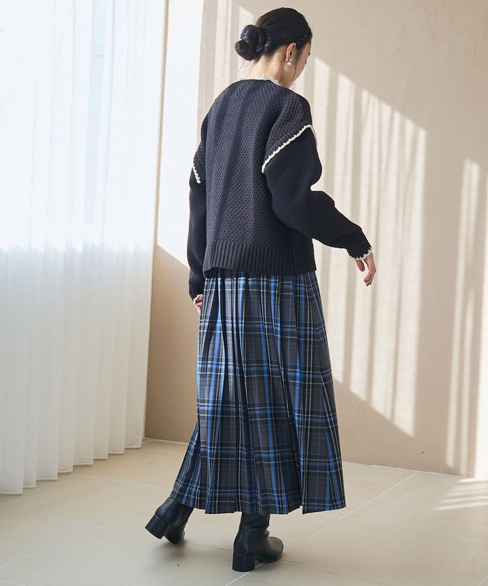 配色ステッチパッチワークニット BLACK