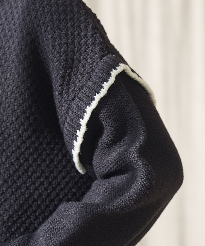 配色ステッチパッチワークニット BLACK