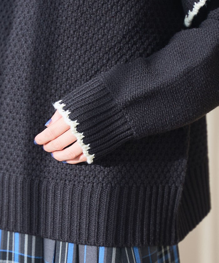 配色ステッチパッチワークニット BLACK