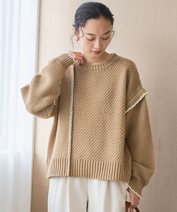 配色ステッチパッチワークニット BLACK