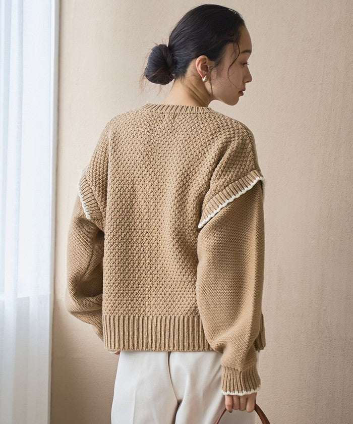 配色ステッチパッチワークニット BLACK