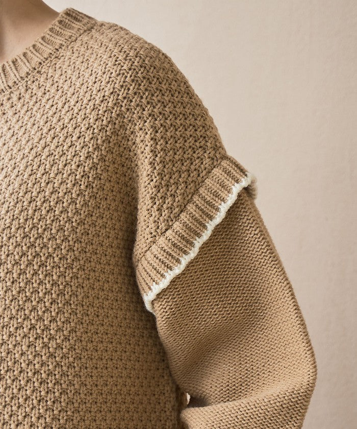 配色ステッチパッチワークニット BLACK