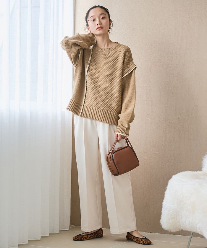 配色ステッチパッチワークニット BLACK