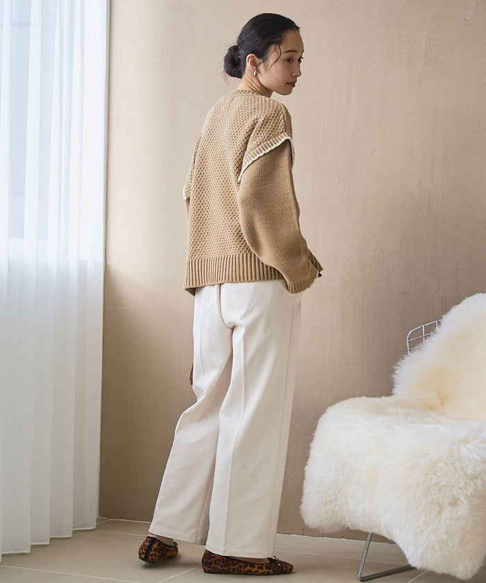 配色ステッチパッチワークニット BLACK