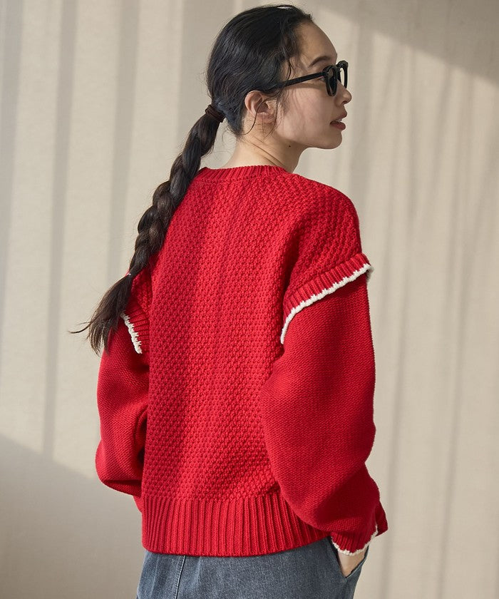 配色ステッチパッチワークニット BLACK