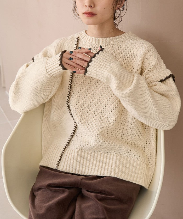 配色ステッチパッチワークニット OFF WHITE