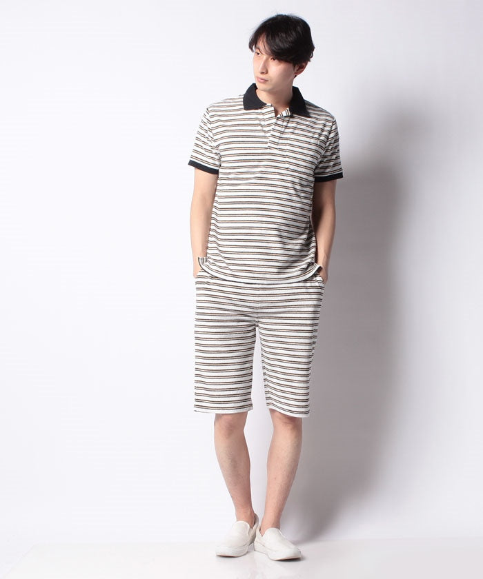 コムサメン COMME CA MEN 【セットアップ対応商品】コムサメン ミニパイルボーダースキッパー半袖リラクシングウェア