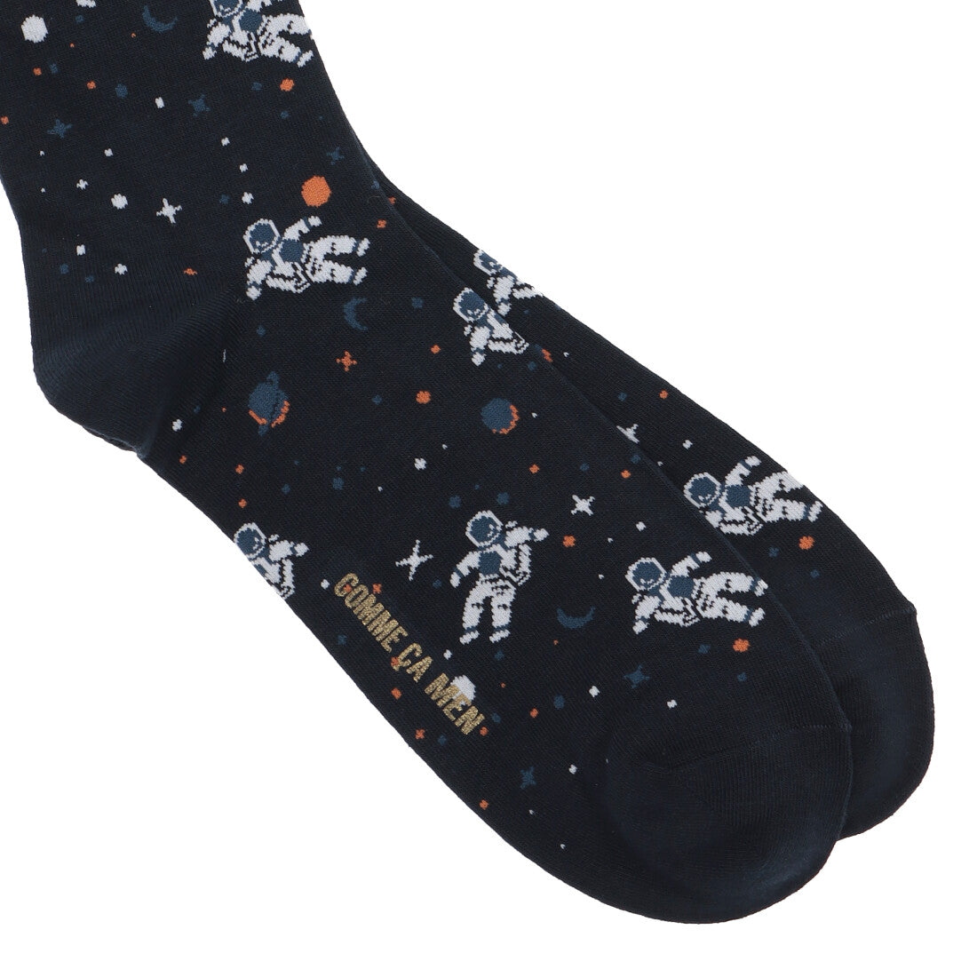 コムサメン COMME CA MEN コムサメン 宇宙柄 クルー丈ソックス （コン） コン
