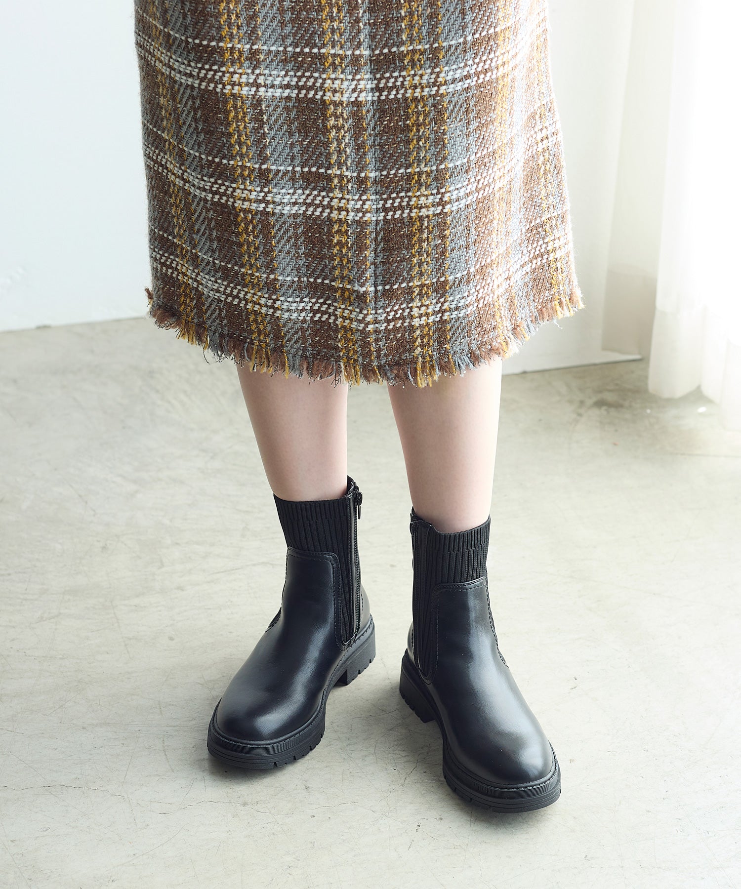 コカ COCA サイドゴアリブニットブーツ （BL） BL