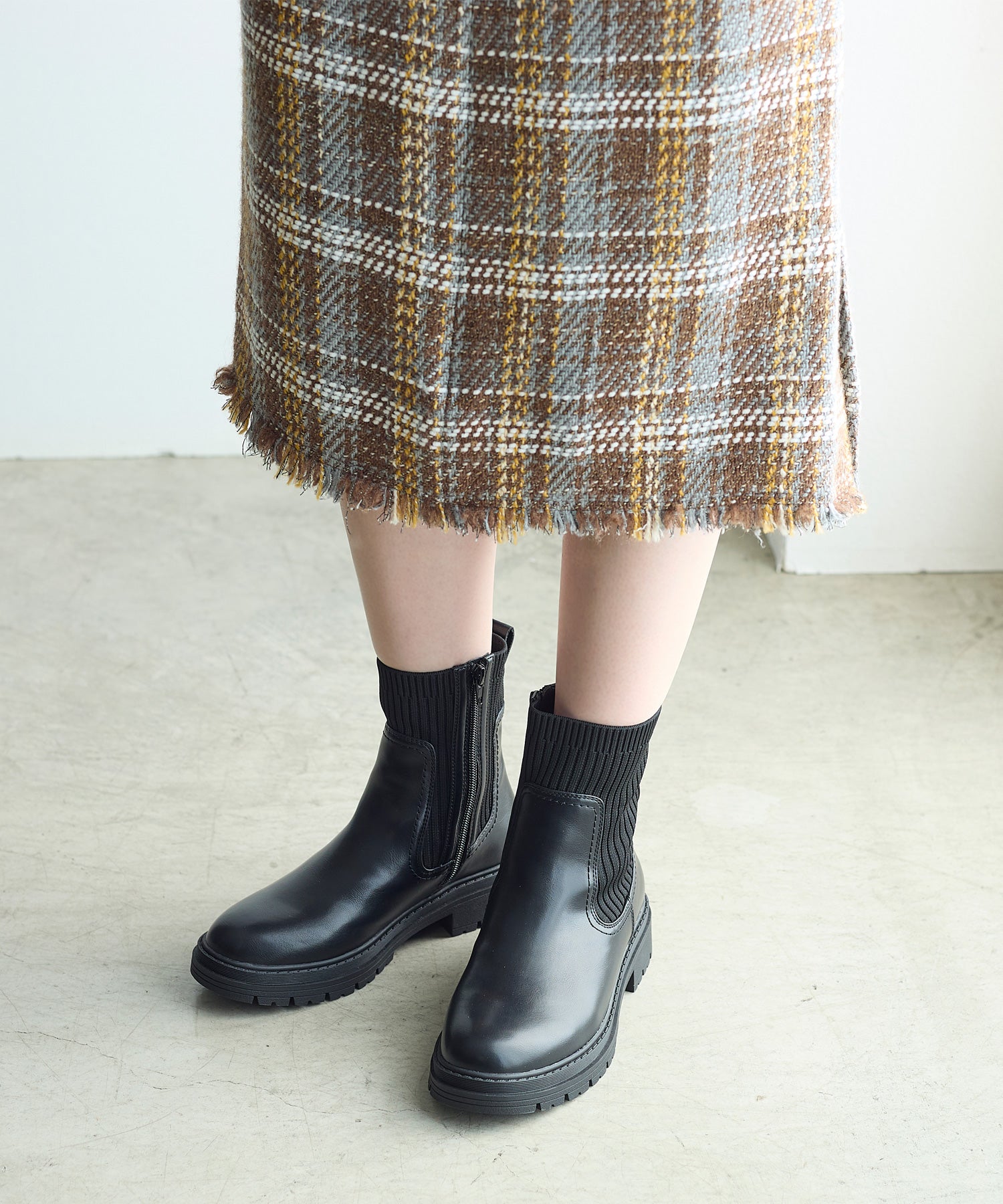 コカ COCA サイドゴアリブニットブーツ （BL） BL