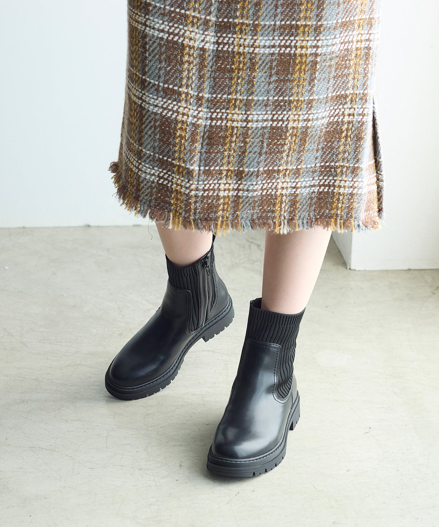 コカ COCA サイドゴアリブニットブーツ （BL） BL