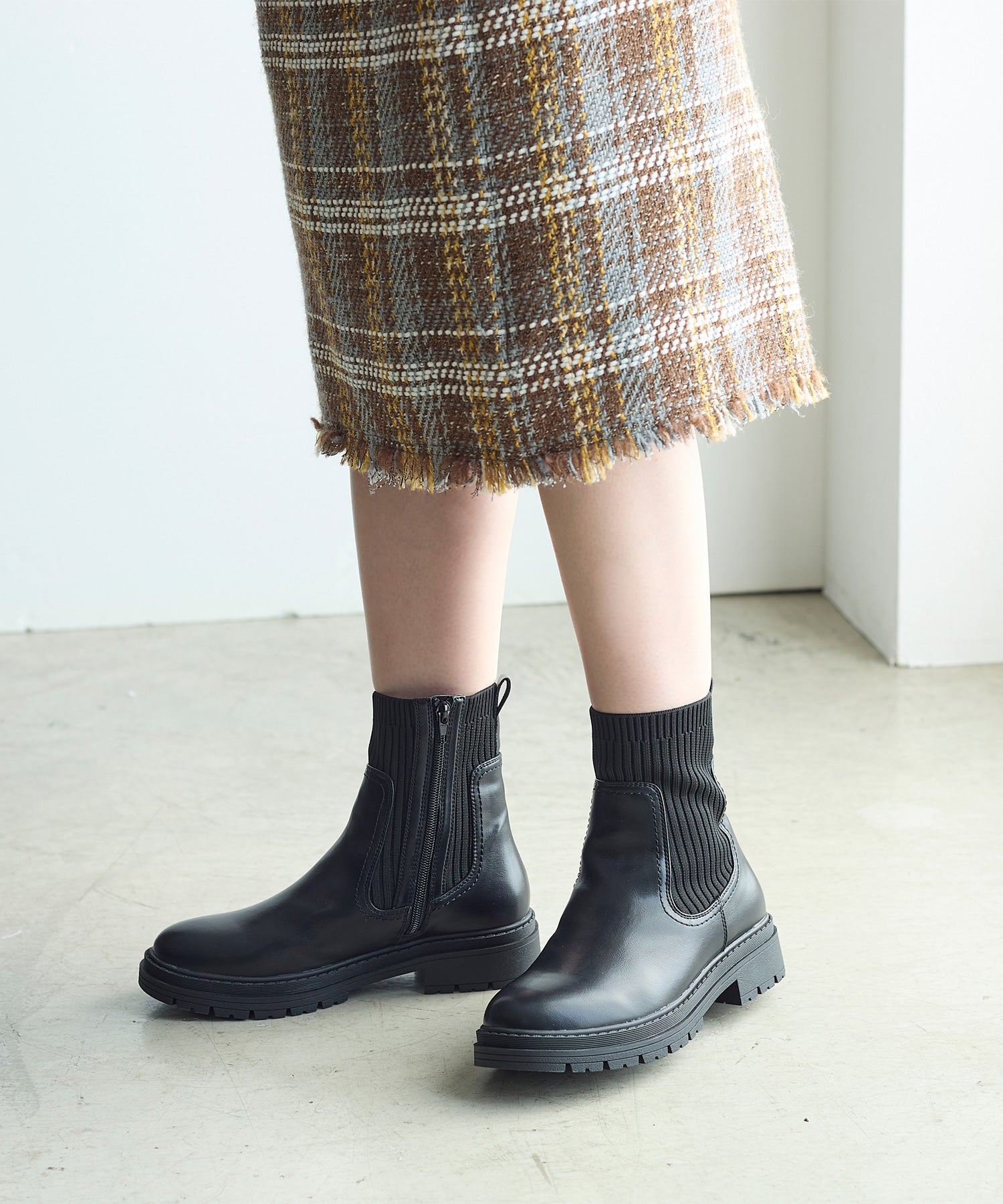 コカ COCA サイドゴアリブニットブーツ （BL） BL