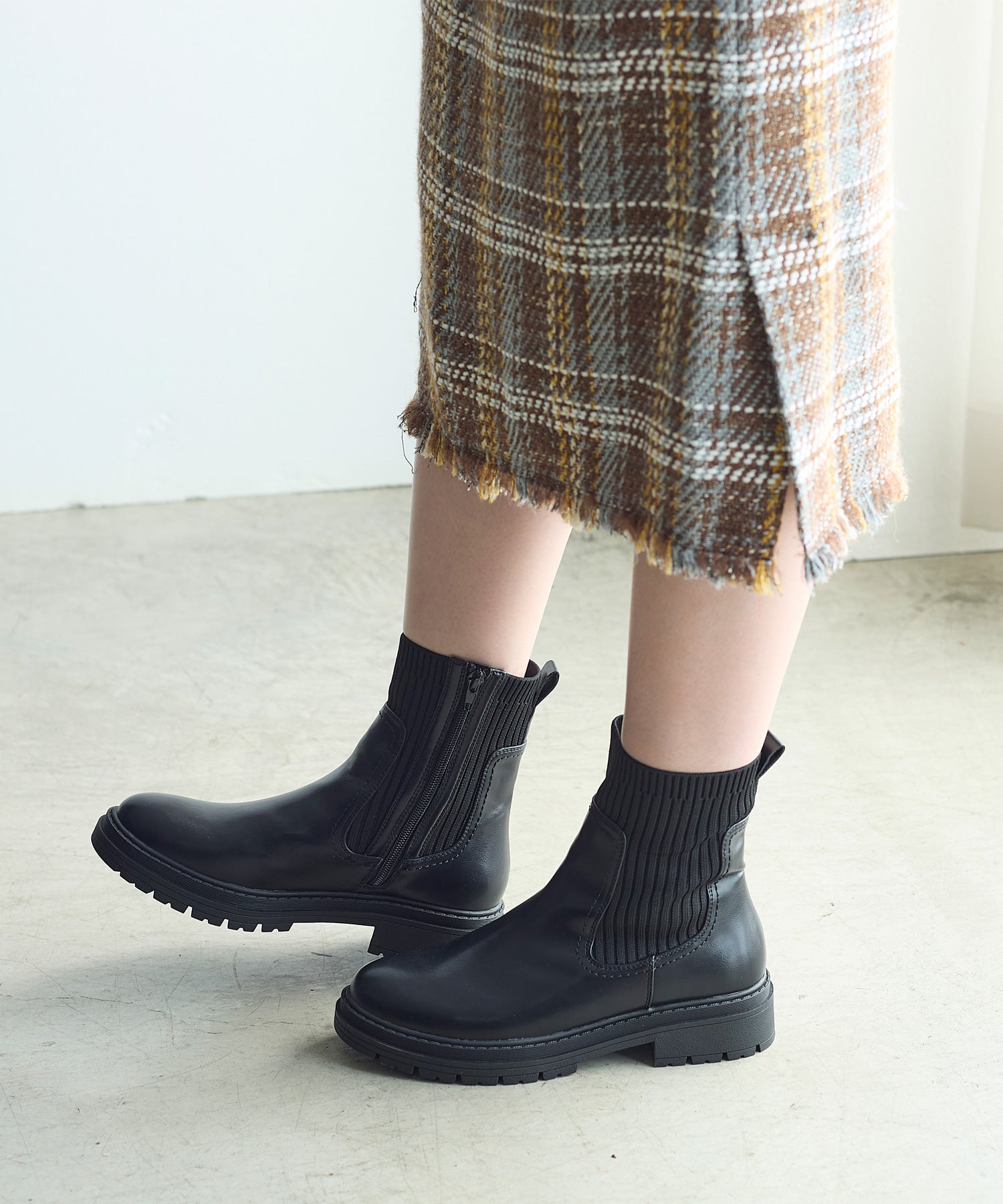 コカ COCA サイドゴアリブニットブーツ （BL） BL