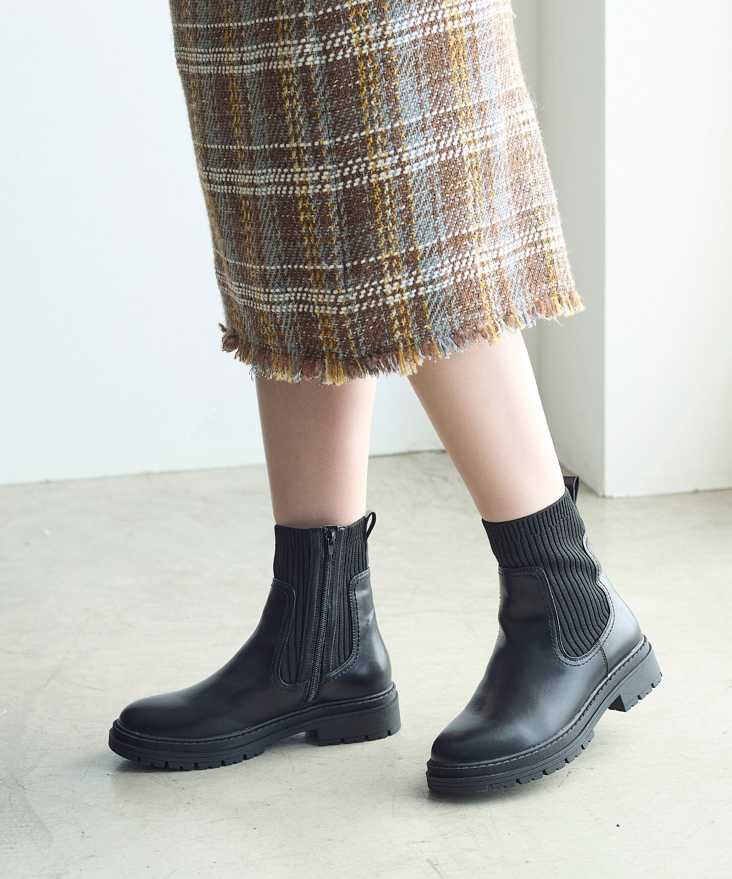 コカ COCA サイドゴアリブニットブーツ （BL） BL