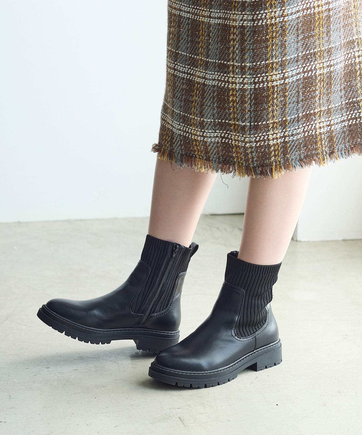 コカ COCA サイドゴアリブニットブーツ （BL） BL