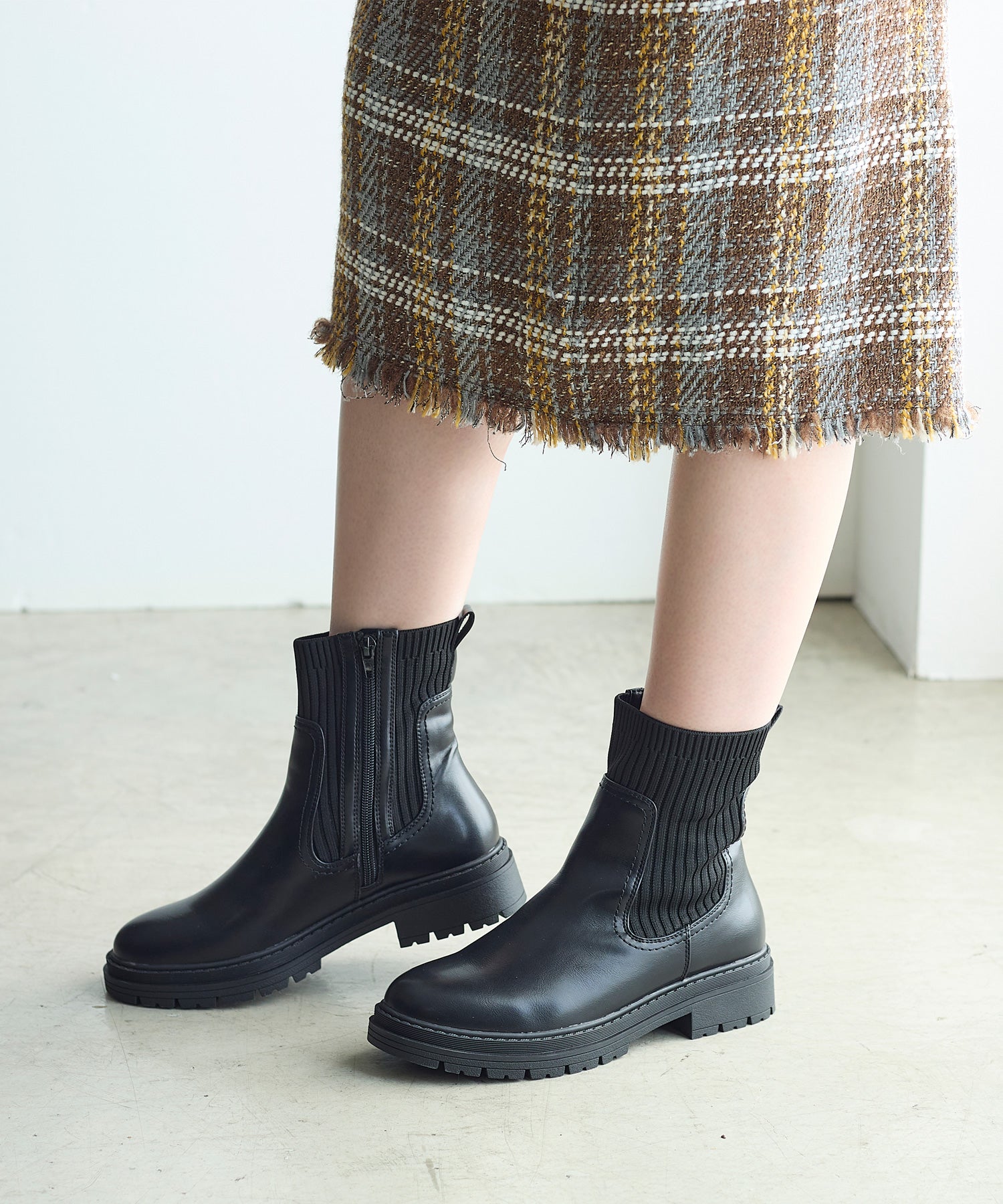 コカ COCA サイドゴアリブニットブーツ （BL） BL