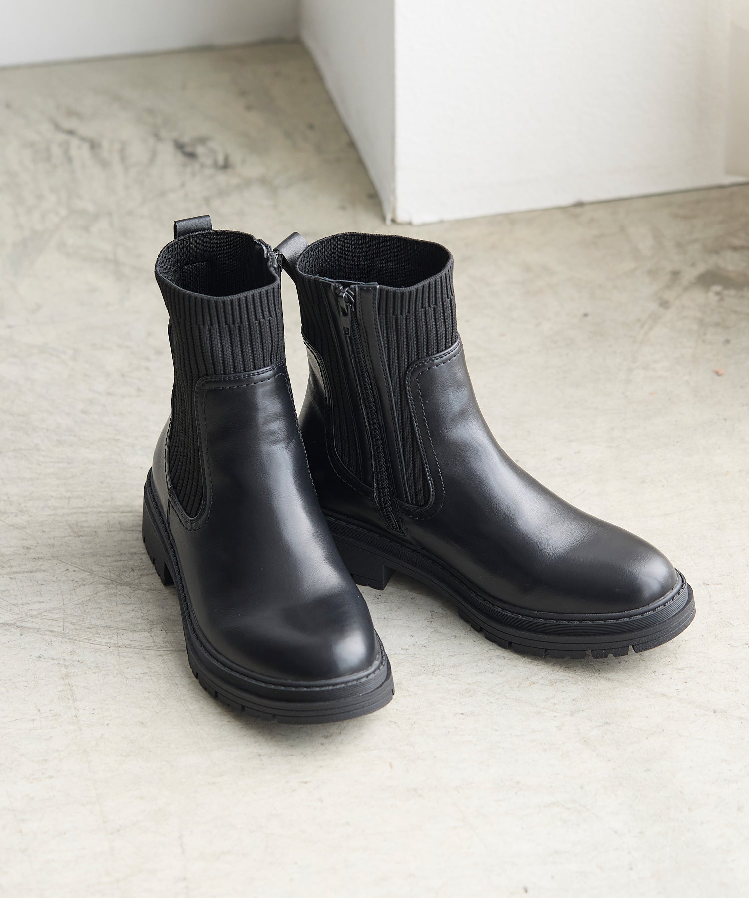 コカ COCA サイドゴアリブニットブーツ （BL） BL